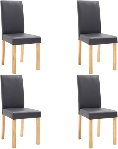4-Piece Gray Faux Leather Dining Chairs Set with Wooden Legs Modern Kitchen Chairs for Dining Room Farmhouse Bistro Comfortable Seating Furniture