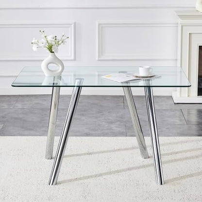 Donext 51" Rectangular Tempered Glass Dining Table, Sturdy Metal Legs,Modern Kitchen Dining Room Table, Easy to Clean, White