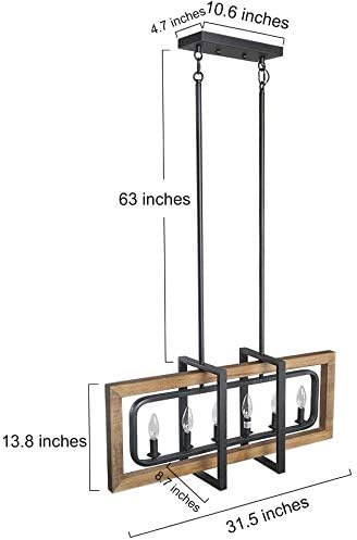 LOG BARN Farmhouse Chandelier, Pendant Lighting for Kitchen Island in Distressed Wood and Black Metal Finish, Ceiling Hanging Fixture for Dining Room