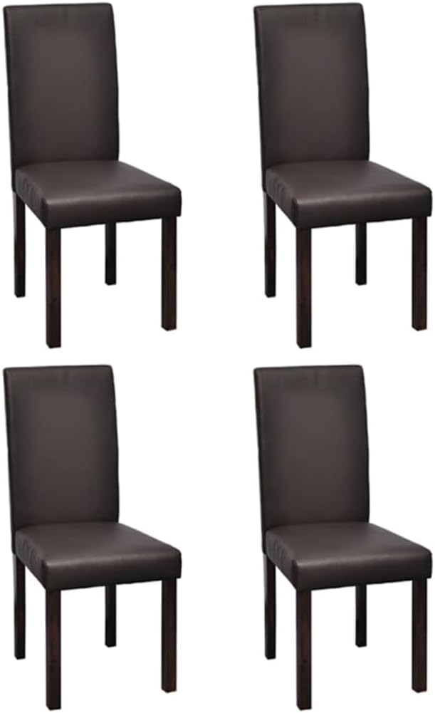 4-Pack Brown Dining Chairs, Faux Leather & Wood Frame, 16" Seat, Kitchen/Living Room Side Chairs, Easy Assembly
