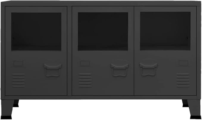 Black Metal Glass Sideboard 41.3x24.4in with 3 Doors Matte Buffet Storage Cabinet for Dining Room Living Room Entryway