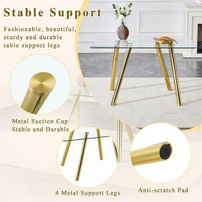 Donext 51" Rectangular Tempered Glass Dining Table, Sturdy Metal Legs,Modern Kitchen Dining Room Table, Easy to Clean, Gold