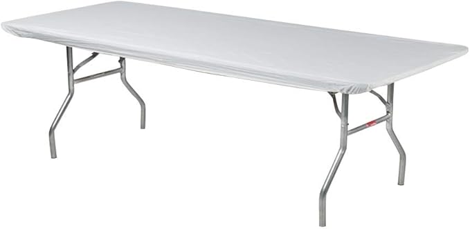 Kwik-Covers 6' Rectangular Plastic Table Covers, Bundle of 10, White, Water Resistant, Elastic, Fitted for Banquet Tables (6 Feet)