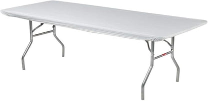 Kwik-Covers 6' Rectangular Plastic Table Covers, Bundle of 10, White, Water Resistant, Elastic, Fitted for Banquet Tables (6 Feet)