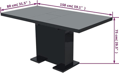Modern Extendable Dining Table High-Gloss Black MDF Steel Rectangular Shape Expandable from 47.2 to 59.1 Inches for Compact Kitchens and Dining Rooms