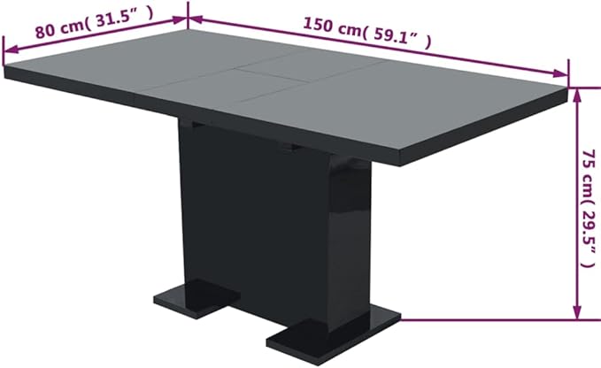 Modern Glossy Black Extendable Dining Table, MDF Steel Kitchen Table, Room Furniture for Gatherings, Accommodates 4-6 Guests, 47.2-59.1 Inch, Versatile Kitchen & Home Piece