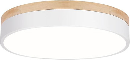 WOKNOS Dimmable Wood Ceiling Light Fixture 2700K-6000K 5CCT Modern White LED Flush Mount Ceiling Light Minimalist Circle Close to Lighting Fixture for Bedroom Kitchen Bathroom Laundry Room 11.81 Inch