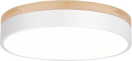 WOKNOS Dimmable Wood Ceiling Light Fixture 2700K-6000K 5CCT Modern White LED Flush Mount Ceiling Light Minimalist Circle Close to Lighting Fixture for Bedroom Kitchen Bathroom Laundry Room 11.81 Inch