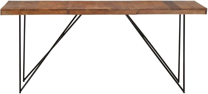 Industrial Dining Table 70.9x35.4 in Solid Acacia Wood & Steel Large for 6 Rectangular Kitchen Room Furniture Extendable Look