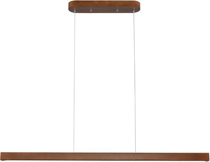 YISDESIGN 39" Wood Linear Pendant Light Modern LED Dimmable Ceiling Hanging Light Fixture Wood Linear Chandeliers 24w for Dining Room Kitchen Island Pool Table Bar Walnut Color (with Remote Control)