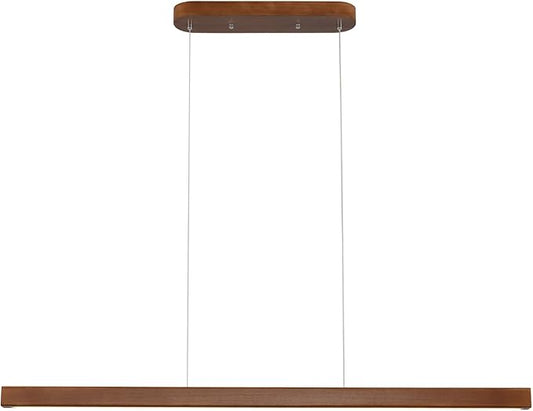 YISDESIGN 71" Wood Linear Pendant Light Modern LED Dimmable Ceiling Hanging Light Fixtures Wood Linear Chandeliers 40w for Dining Room Kitchen Island Pool Table Bar Walnut Color
