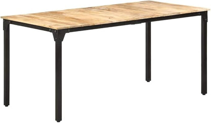 Rustic Dining Table 63x31.5 in Solid Mango Wood & Iron Kitchen Dining Room Table Seating 6, Natural Brown Rectangle Dinner Tables for Modern Living Rooms