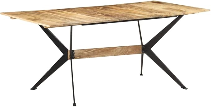 Industrial Dining Table Brown 70.9x35.4x29.9 inches Solid Mango Wood Top with Powder-Coated Steel Frame for Kitchen Dining Room Gatherings up to 6