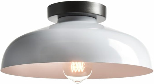 DIRYZON Modern Ceiling Light Industrial Semi Flush Mount Ceiling Light with 12-Inch White Metal Barn Shade