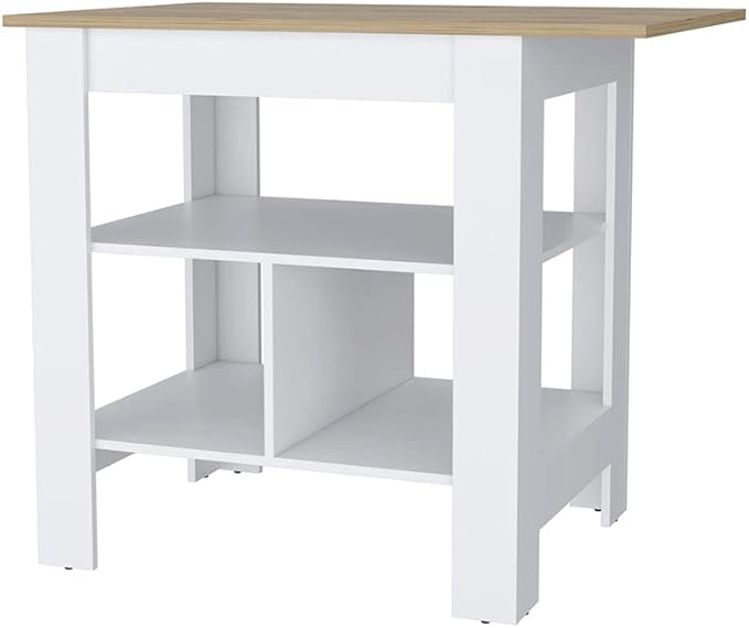 GOWE Lisbon Kitchen Island, 3-Tier Shelf and Large Workstation
