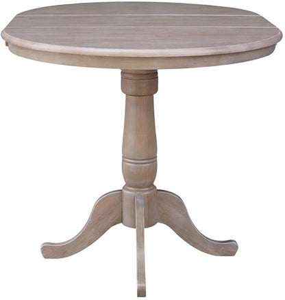 International Concepts 36" Round Top Pedestal Table with 12" Leaf-34.9" H-Dining or Counter Height, Washed Gray Taupe