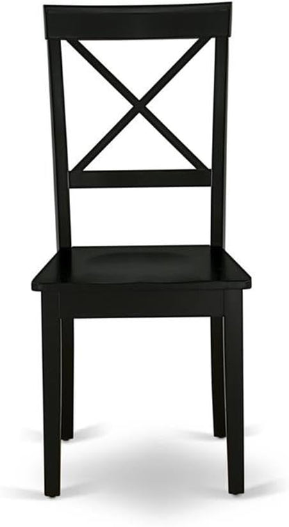 East West Furniture BOC-BLK-W Boston Dining Room Chairs - Cross Back Solid Wood Seat Chairs, Set of 2, Black
