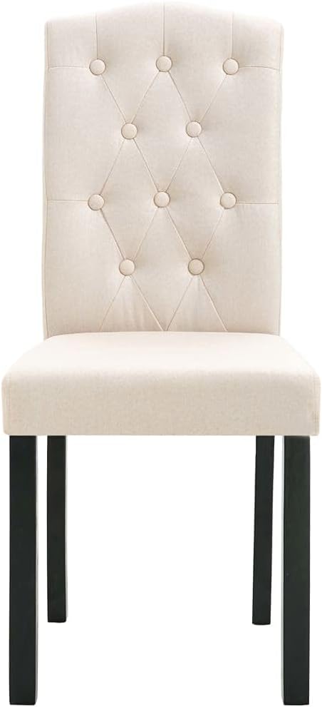 Cream Fabric Dining Chairs Set of 2 Modern Farmhouse Kitchen Chairs with Thick Upholstery and Rubber Wood Frame for Dining Room, Vanity, Comfortable Seating Furniture