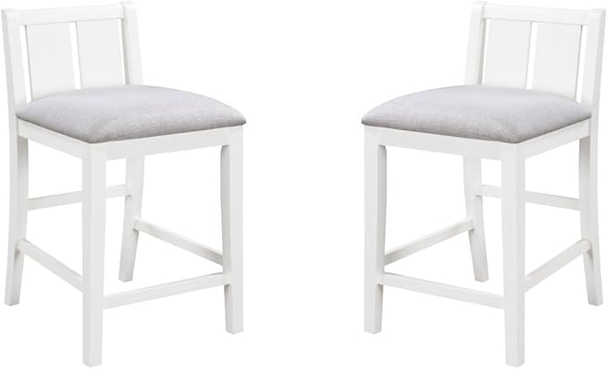 Lilola Home Graham Set of 2 White Finish Upholstered Counter Height Dining Chairs with Cream Linen Seats and Rubberwood Legs — Stylish and Comfortable Seating for Kitchen & Dining Areas