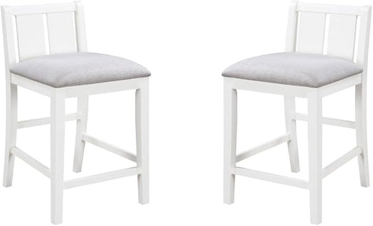 Lilola Home Graham Set of 2 White Finish Upholstered Counter Height Dining Chairs with Cream Linen Seats and Rubberwood Legs — Stylish and Comfortable Seating for Kitchen & Dining Areas