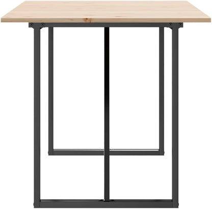 Rustic 6-Seater Large Dining Table 55.1x31.5x29.5 in Solid Pine Wood Kitchen Table with Sturdy Steel Legs, Brown Rectangular Dinner Table for Dining Room Family Meals