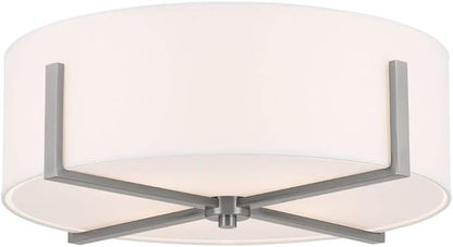 KICHLER Malen 4-Light Flush Mount, Updated Light with White Fabric Shade in Classic Pewter, for Bedroom, Hallway, Kitchen, or Smaller Mudroom (20" x 8.25")