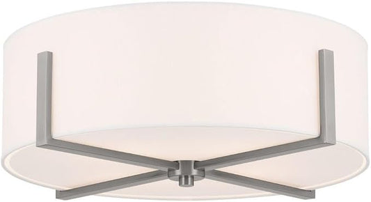KICHLER Malen 4-Light Flush Mount, Updated Light with White Fabric Shade in Classic Pewter, for Bedroom, Hallway, Kitchen, or Smaller Mudroom (20" x 8.25")