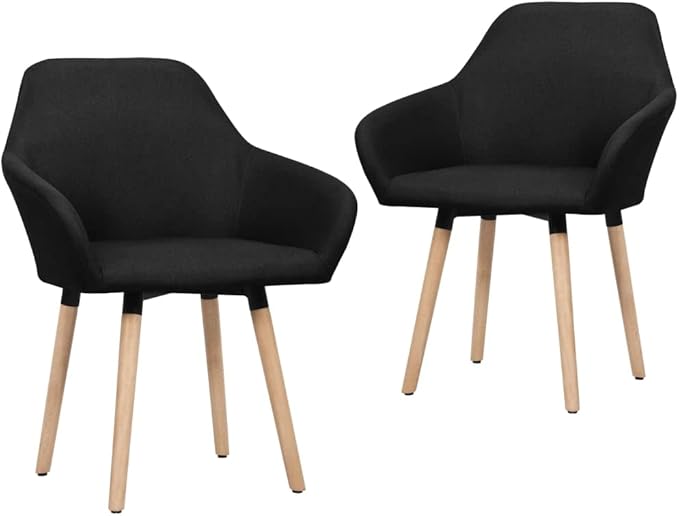 Scandinavian Modern Dining Chairs Set of 2 Black Polyester Fabric Upholstered with Solid Wood Legs for Dining Room Kitchen and Living Room