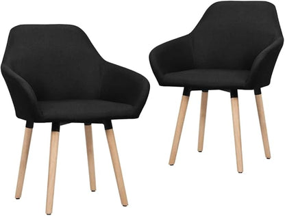 Scandinavian Modern Dining Chairs Set of 2 Black Polyester Fabric Upholstered with Solid Wood Legs for Dining Room Kitchen and Living Room