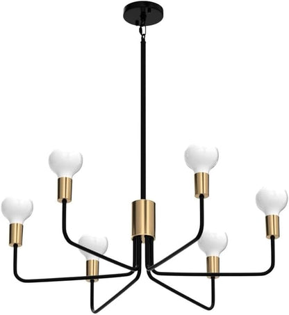 ETONIMERR Black Gold Chandelier Light Fixture 6-Light, Modern Chandelier for Dining Room Light Fixture Industrial Pendant Light for Kitchen Island Living Room Bedroom Foyer