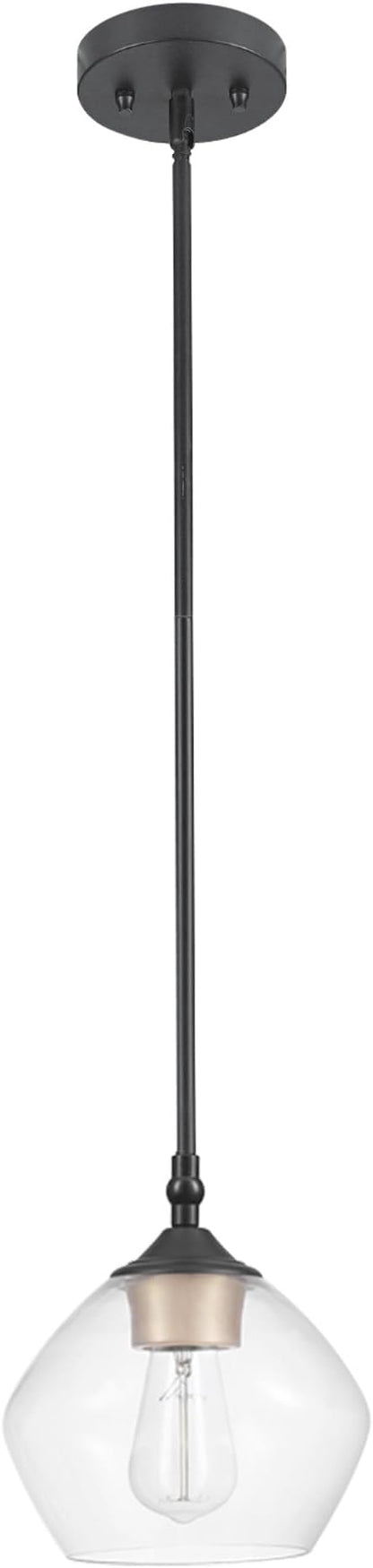 Globe Electric Harrow 1-Light Pendant, Gold Accent Socket, Shade 60312, 59.6", Matte Black with Clear Glass, Bulb Not Included