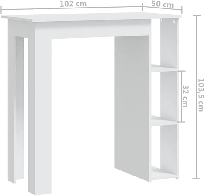 White Bar Table Counter Height Narrow Console Furniture with Storage Shelves, Modern Engineered Wood Rectangular Design for Kitchen Dining Room Apartment Spaces