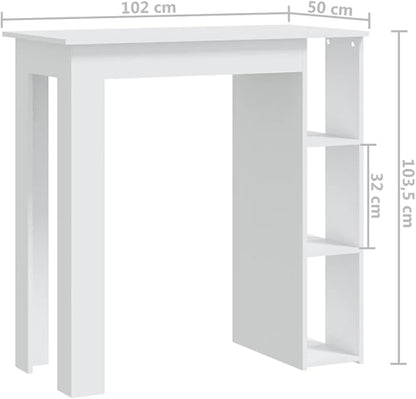 Bar Table White Rectangular Engineered Wood High Top 40.7" H Modern Kitchen Dining Table with 3 Shelves Storage for Small Spaces Living Room & Apartment