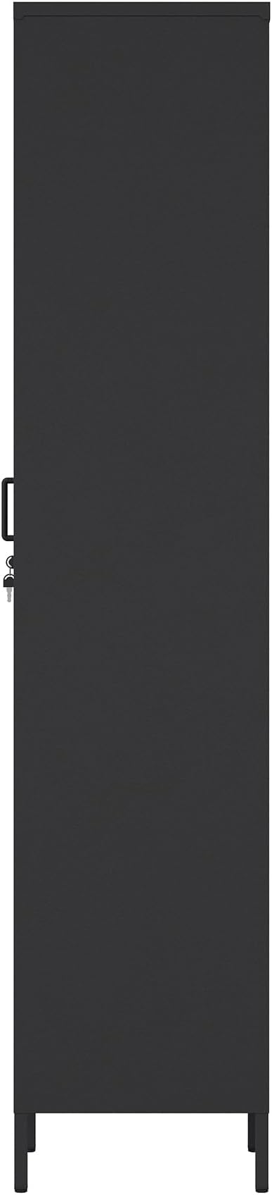 Manhattan Comfort Naomi 72.8'' Tall Storage Cabinet, Single Metal Locker with Lock, Adjustable Shelves, Vented Door & Floor Protectors, Modern Garage & Office Organizer, Black