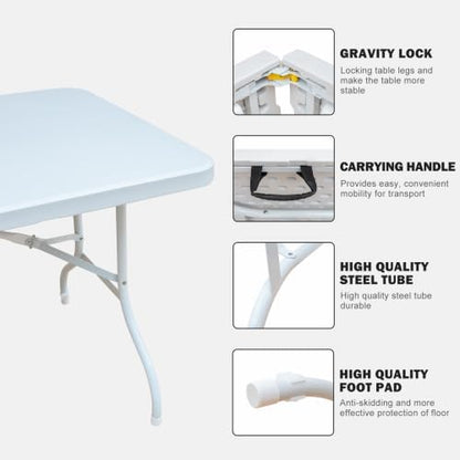GlowSol Folding Table 6FT, Heavy Duty Portable Plastic Folding Table with Handle, Anti-Slip Feet, Waterproof, Easy to Clean, 300LBS Capacity, Foldable for Indoor Outdoor Use, White