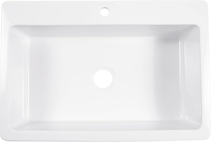 Sinkology Jackson 33 Inch White Fireclay Drop-In Kitchen Sink, Single Bowl, 1 Faucet Hole, Fits 36 Inch Cabinet, Surefire Finish
