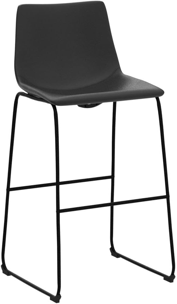 NicBex Retro Bar Stools Crazy-Horse Leather with Metal Legs Barstools, Lounge Kitchen Island Bar Stools, Set of 2, (Black Color) (A-GE17022-USSU014)