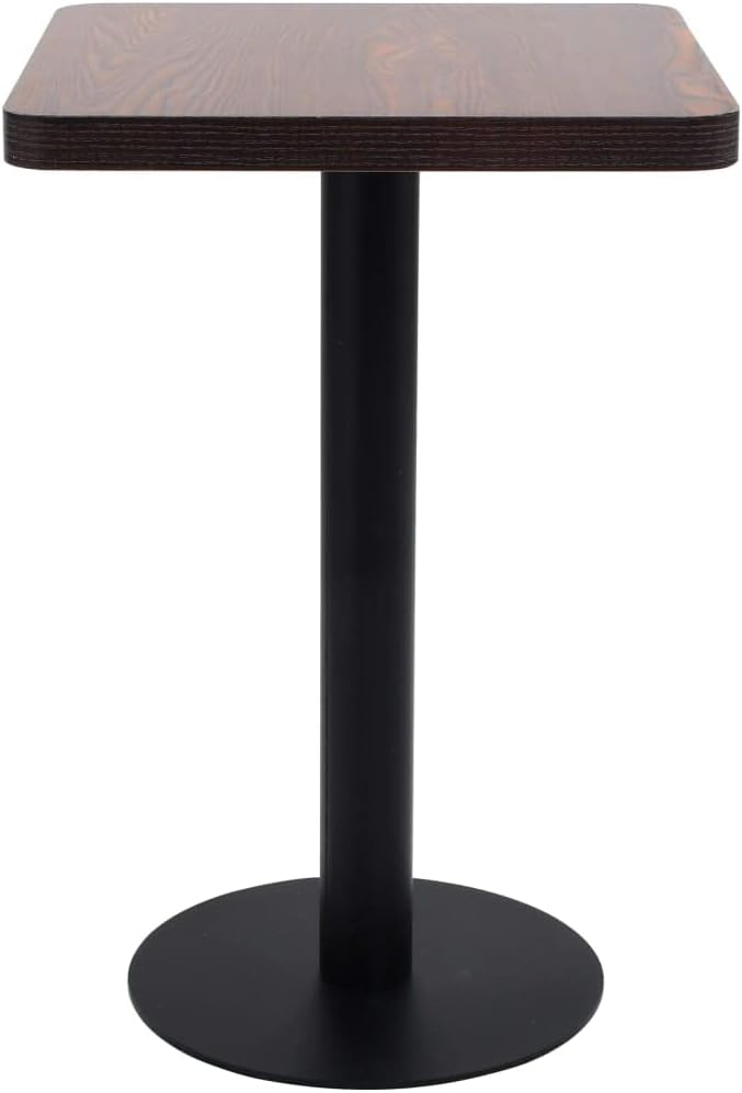Dark Brown Bistro Table 19.7x19.7 Inch MDF Top Steel Base Compact Dining Table for 2