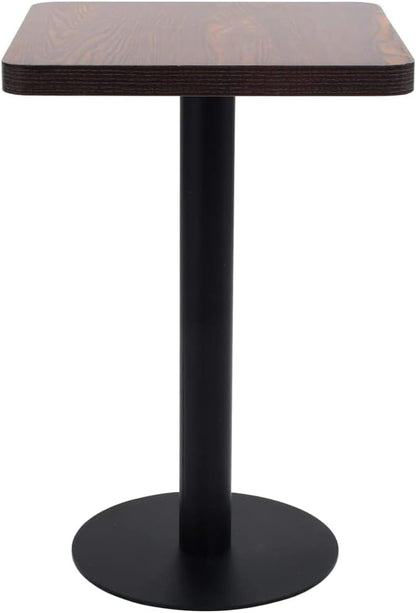 Dark Brown Black MDF Steel Bistro Dining Table, 19.7x19.7x29.5in Square Kitchen Table, Bar Dinner Unit for Small Dining & Kitchen Spaces