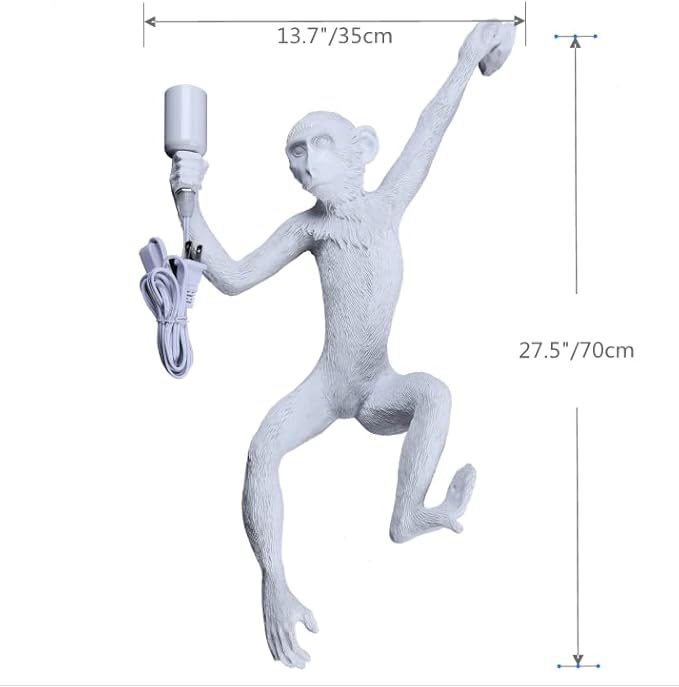 Vintage Monkey Wall Lamp, 13.7 x 27.5 Inch Retro Resin E27 Monkey Wall Light Fixture for Dining Living Room Bedroom Bar Cafe (White - Wall Lamp)