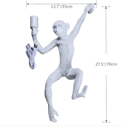 Vintage Monkey Wall Lamp, 13.7 x 27.5 Inch Retro Resin E27 Monkey Wall Light Fixture for Dining Living Room Bedroom Bar Cafe (White - Wall Lamp)