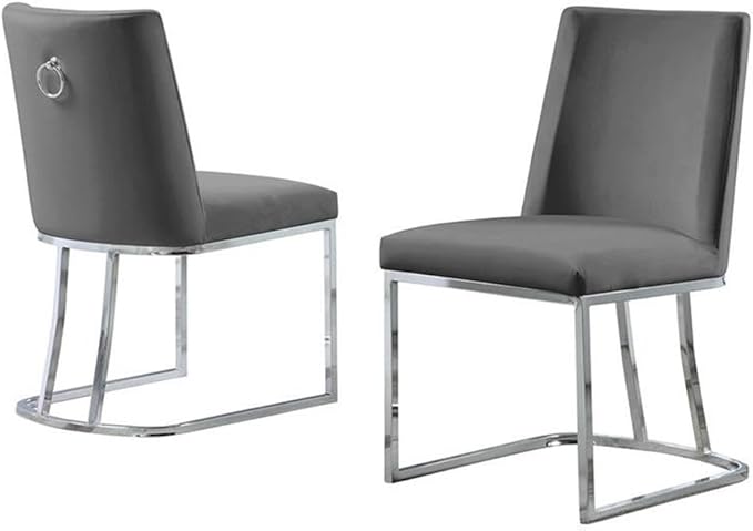 Modern Chairs Set of 2, Chrome Side Chairs & Counter Stools with Ring Pull Back, Luxury Upholstered Chairs for Kitchen Island, Dining Room & Home Bar (Velvet, Dark Gray/Silver, Side Chair)