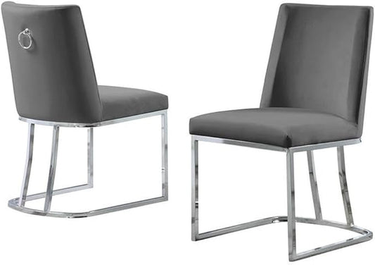 Modern Chairs Set of 2, Chrome Side Chairs & Counter Stools with Ring Pull Back, Luxury Upholstered Chairs for Kitchen Island, Dining Room & Home Bar (Velvet, Dark Gray/Silver, Side Chair)