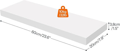 HOOBRO Floating Shelves for Wall, Wall Mounted Shelf Set of 2, 23.6" Hanging Shelf with Invisible Brackets, for Wall in Bathroom, Bedroom, Toilet, Kitchen, Living Room, Office, White WT60BJ01