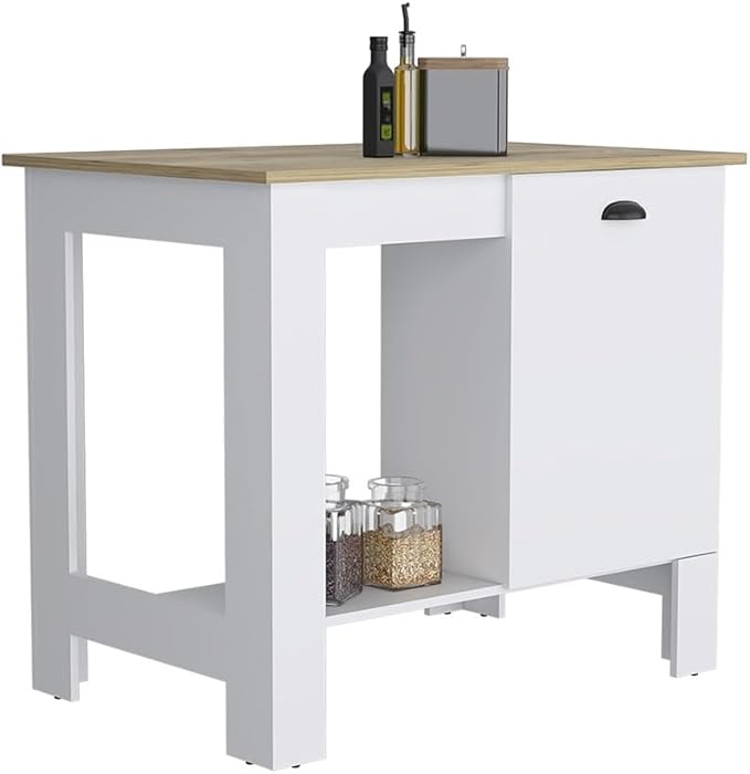 Kitchen Island 35" H with 1 Door Storage Cabinet 2 Internal Shelves and 1 Open Shelf Multi-Use Kitchen Table for Storage Practical