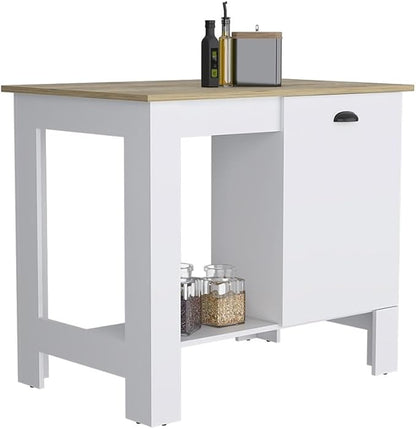 Kitchen Island 35" H with 1 Door Storage Cabinet 2 Internal Shelves and 1 Open Shelf Multi-Use Kitchen Table for Storage Practical
