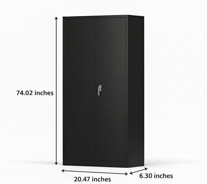 72in Heavy Duty Steel Wardrobe Cabinet with Lock, Metal Garage Storage Cabinets with Adjustable Shelves & Hanging Rod, Metal Cabinet Storage for Home, Bedroom, Office, Closet