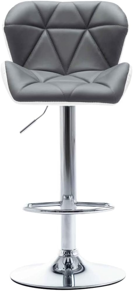 Modern Adjustable Bar Stool with Faux Leather Seat and Polished Chrome Frame, Grey Counter Height Swivel Stool for Kitchen Island Pub Dining Room