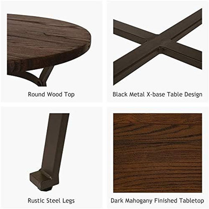 Glitzhome 3-Piece Pub Table and Chairs, Round Bar Height Adjustable Swivel PU Leather Bar Stools Set of 2, Rustic Dining Room Tables for Kitchen Island Bistro Office Living Room Small Space Restaurant