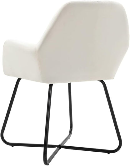 Set of 2 Cream Dining Chairs Modern Accent Chairs with Powder-Coated Steel Frame 24 x 24 x 33.1 in Comfortable Upholstered Seat for Dining Room Kitchen Living Room Bedroom Office